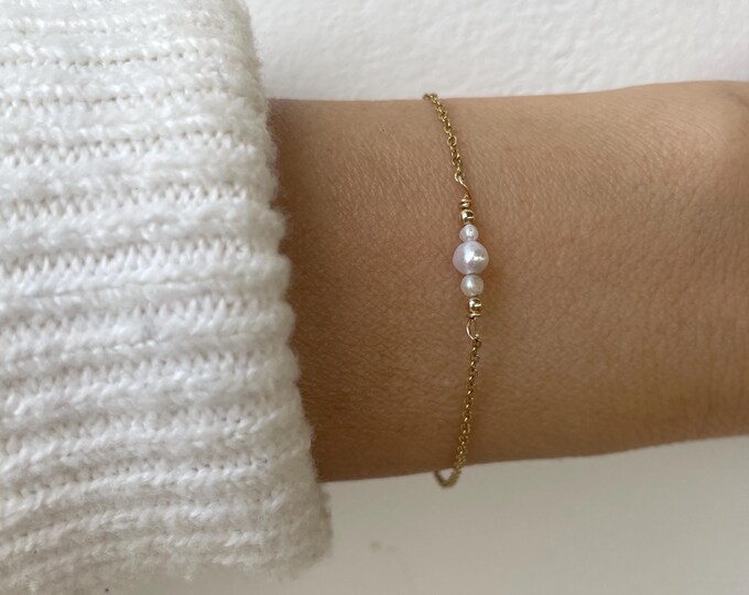 Dainty Freshwater Pearl Bracelet: Stainless Steel Chain, June Birthstone