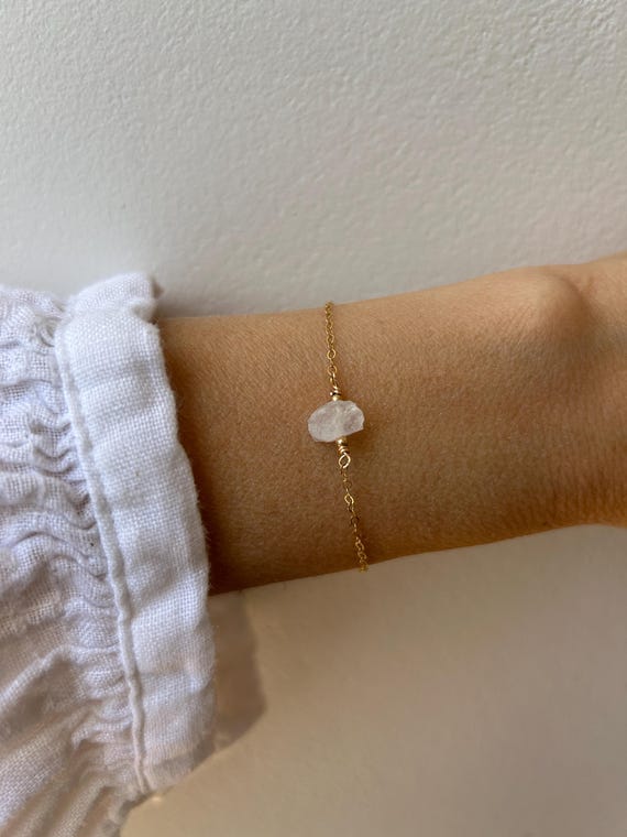 Dainty moonstone bracelet. Raw moonstone nugget bracelet. June birthstone . Fertility support bracelet. Gold, silver, rose gold chain.