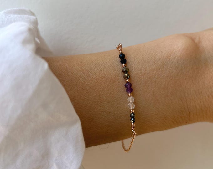 Empath Protection Bracelet: Black Tourmaline, Amethyst, Quartz, Hematite, Pyrite
