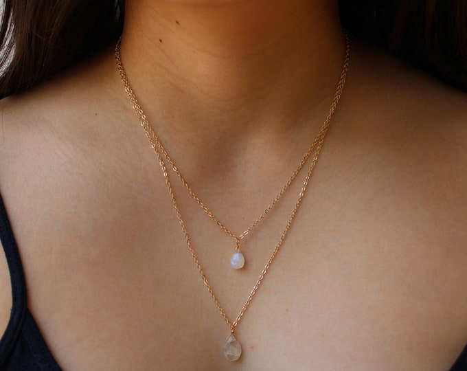 Moonstone necklace. June necklace.Rainbow Moonstone  drop necklace. Gold filled/sterling silver. Blue fire flash moonstone.