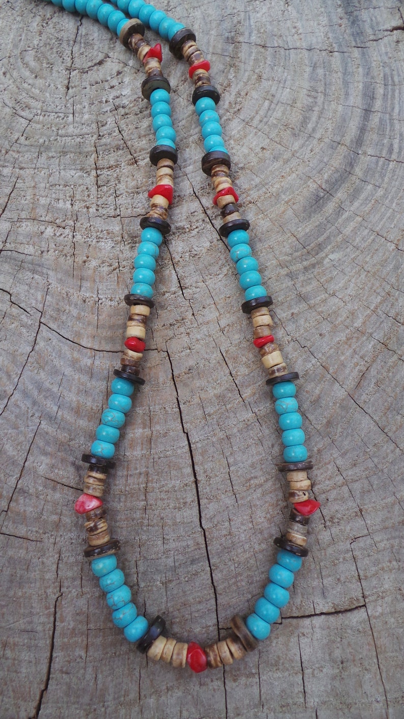 Mens Turquoise Necklace. Mens Beaded Necklace. Surfer Style | Etsy
