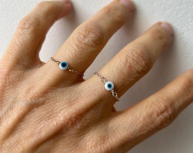 Evil eye ring. Evil eye chain ring. Gold filled/sterling silver evil eye ring. Dainty evil eye ring. Tiny evil eye ring. Protection ring.