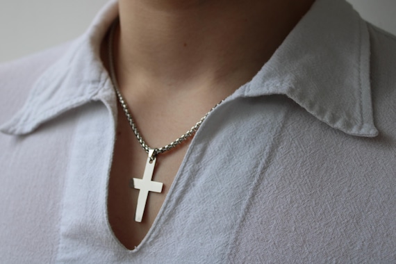 Mens necklace. Mens crucifix. Mens stainless steel cross. Mens cross necklace. Cross pendant. Religious jewellery.