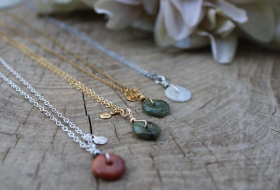 Burmese Jade Donut Necklace. Necklace of abundance and good luck.  14K Gold Filled. Sterling silver.