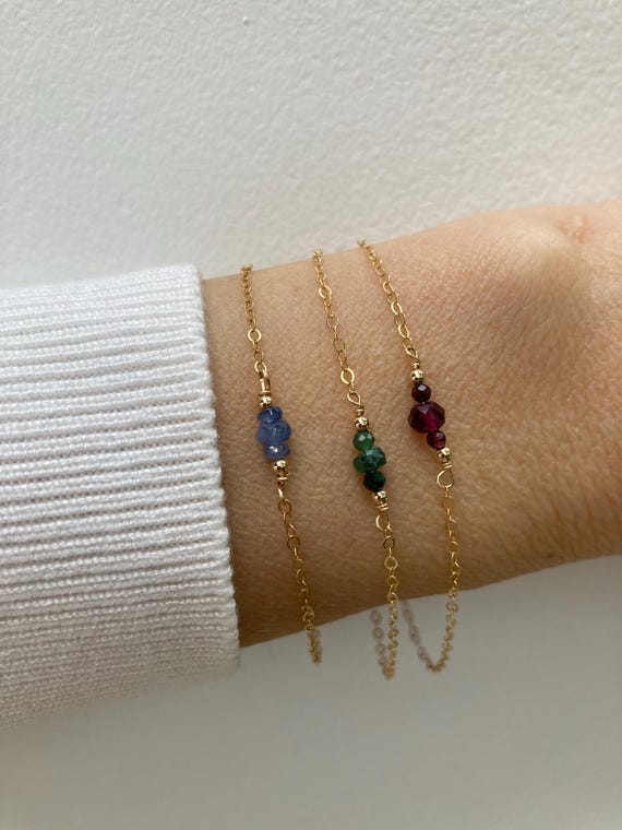 Dainty birthstone gemstone bracelet. Gold filled/sterling. Ruby, emerald, aquamarine, moonstone, amethyst,  sapphire, peridot(21 options)