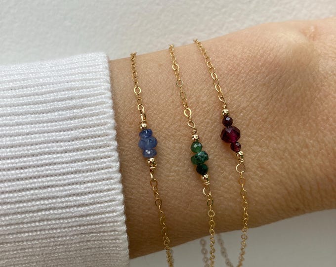 Dainty birthstone gemstone bracelet. Gold filled/sterling. Ruby, emerald, aquamarine, moonstone, amethyst,  sapphire, peridot(21 options)