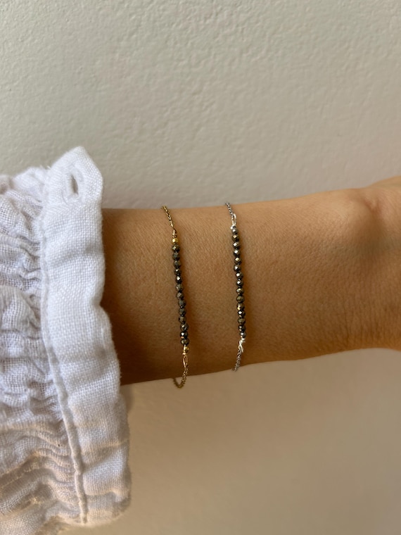 Pyrite bracelet.  Dainty pyrite bracelet. Abundance, protection, energy guard. Gold, silver, rose gold steel chain.