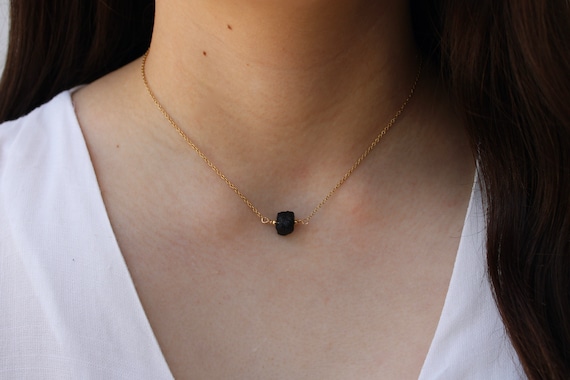 Black tourmaline necklace. Raw black tourmaline choker.  October birthstone. Empath protection. Emotional healing necklace