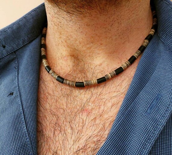 Mens beaded necklace. Mens necklace.Surfer style necklace. Brown beaded necklace. Mens coconut necklace.Bohemian men's necklace.
