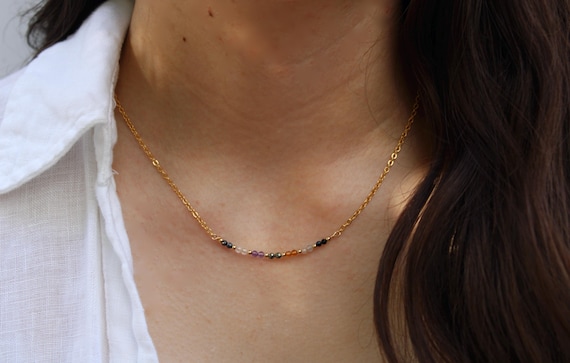 Empath protection necklace. Black tourmaline, moonstone, citrine ,clear quartz, amethyst, pyrite and hematite. Gold filled, sterling silver