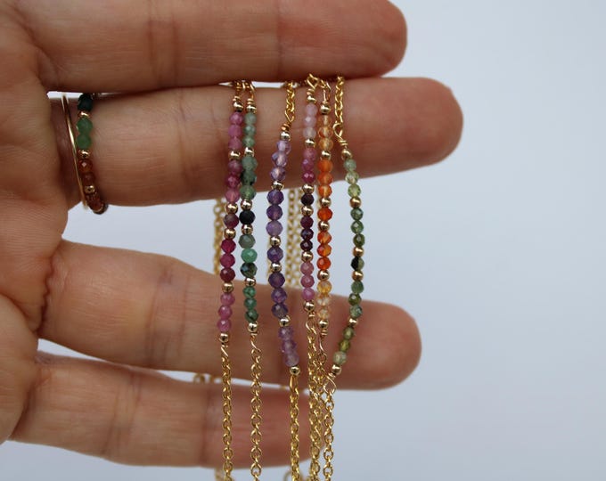 Ombre gemstone bracelet. Pink tourmaline, amethyst, carnelian, emerald, ruby, green tourmaline