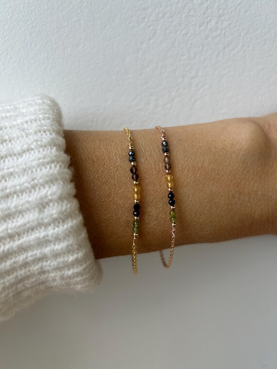 Empath protection bracelet, Block negativity. Green/black tourmaline, smoky quartz, citrine, hematite.  Gold filled, sterling silver
