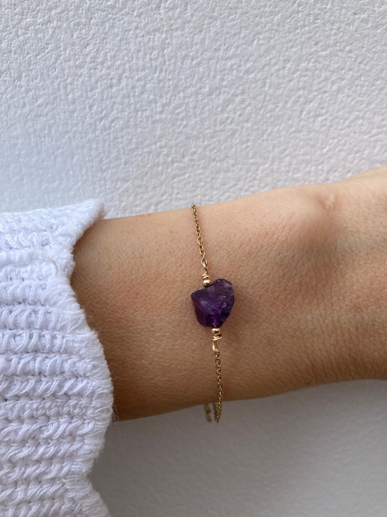 Dainty amethyst bracelet. Raw amethyst nugget bracelet. February birthstone. Amethyst chain bracelet. image 7