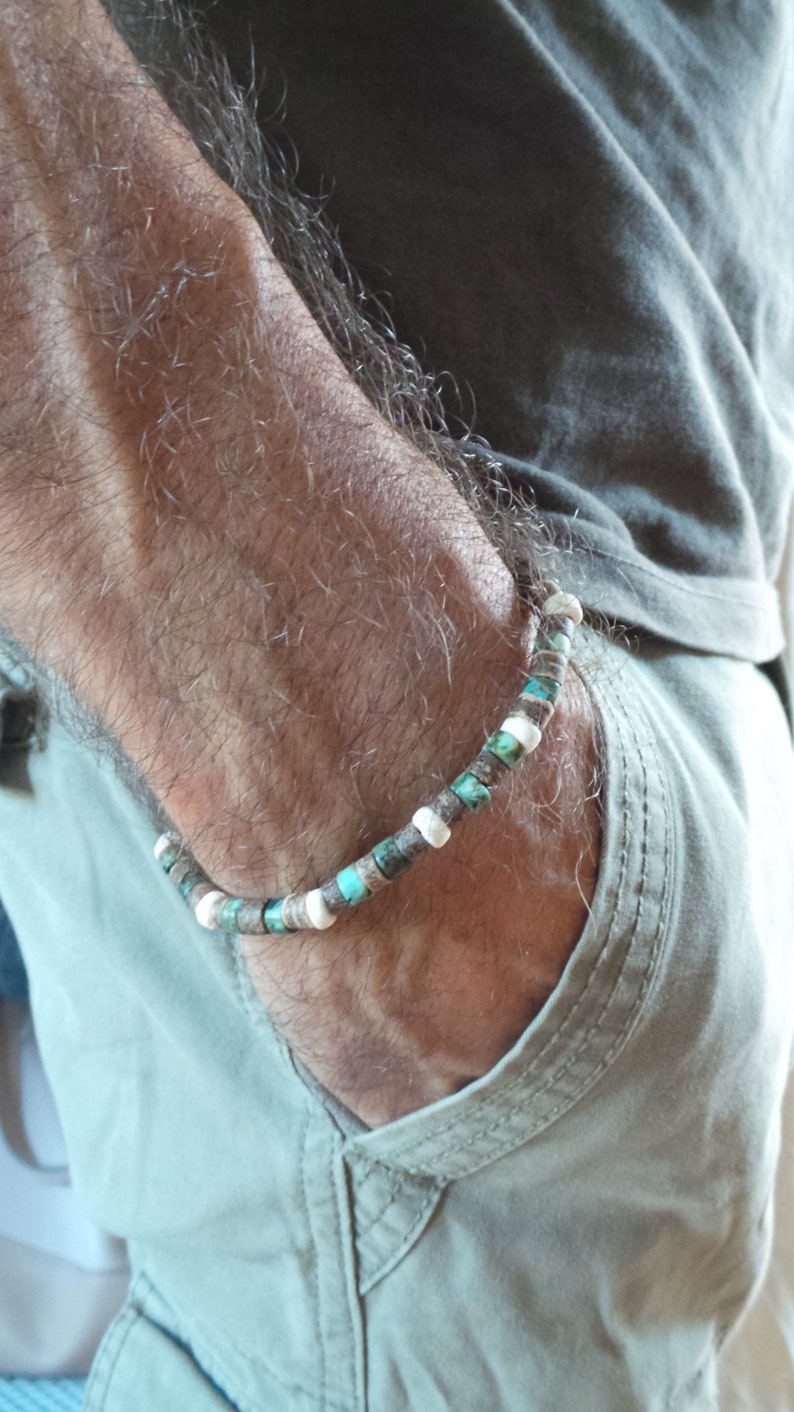 Mens Bracelet. Mens Beaded Bracelet. Surfer Style Turquoise Etsy