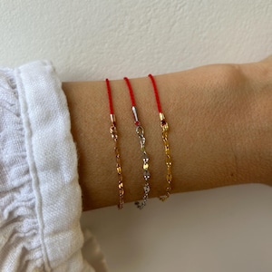 Red string bracelet. Red string of fate bracelet. Red string cord and chain bracelet.Gold, silver, rose gold chain.