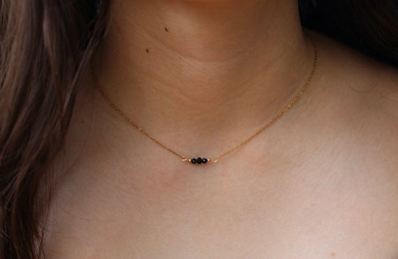 Black tourmaline necklace. Black tourmaline choker.  October birthstone. Empath protection. Gold, silver, rose gold chain