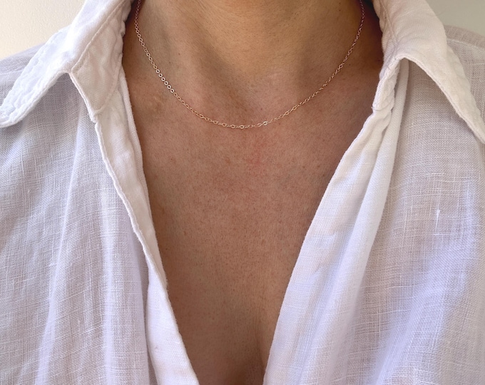 Basic 14k Gold Filled/sterling silver Chain Necklace – Minimalist Sparkle Jewelry. Whisper necklace.