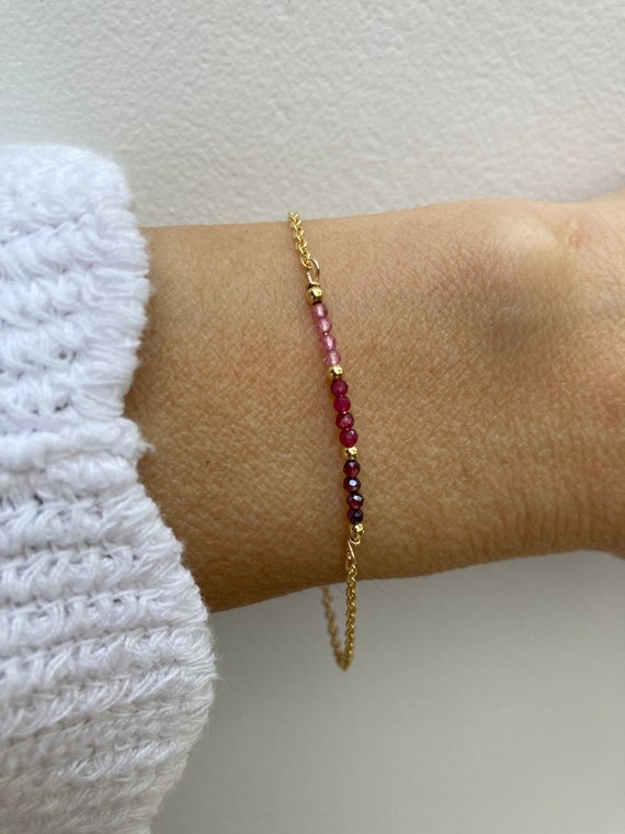 Ruby, garnet and mystic pink topaz bracelet. Multi gemstone bracelet. Gemstone bead bar bracelet. Protection, block negativity, good luck.
