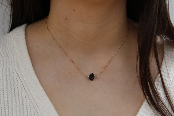 Black tourmaline necklace. Raw black tourmaline choker.  October birthstone. Empath protection. Healing/anti-anxiety necklace