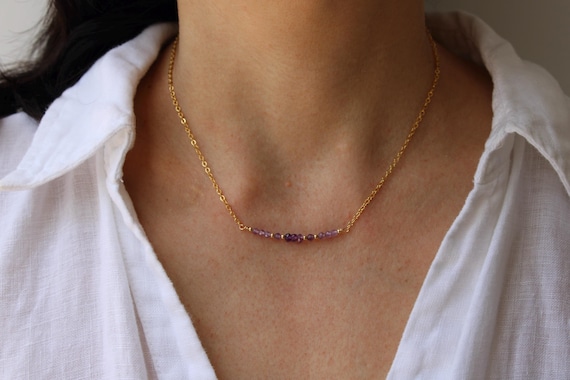Amethyst bar necklace.Gold filled/ rose gold filled sterling silver amethyst necklace. February gemstone.