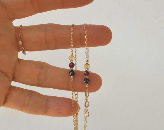 Citrine, garnet and black tourmaline bracelet.  Gold filled/sterling silver. Empath protection, grounding, block negativity.