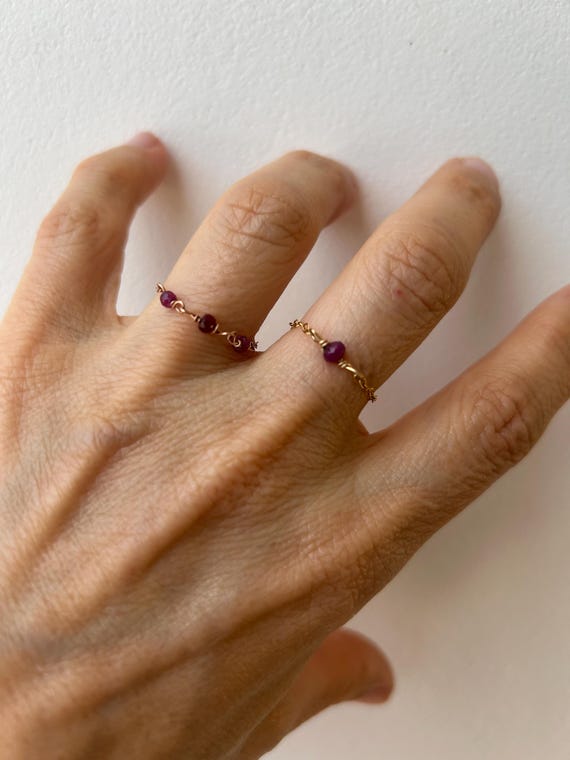 Ruby ring. Gemstone chain ring. Sterling silver chain ring. Soft ring. July birthstone