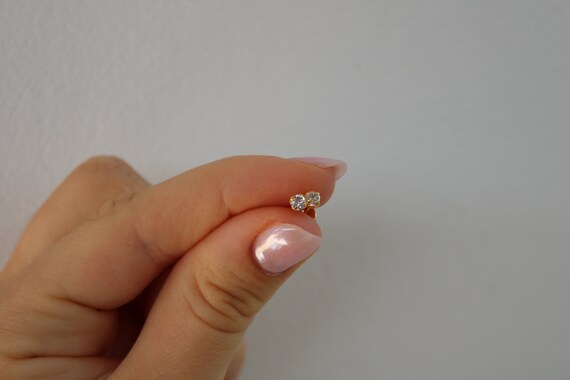 Gold Filled Cubic Zirconia Ear Stud pair. Tiny Stud earrings. Minimalist. 3.2mm