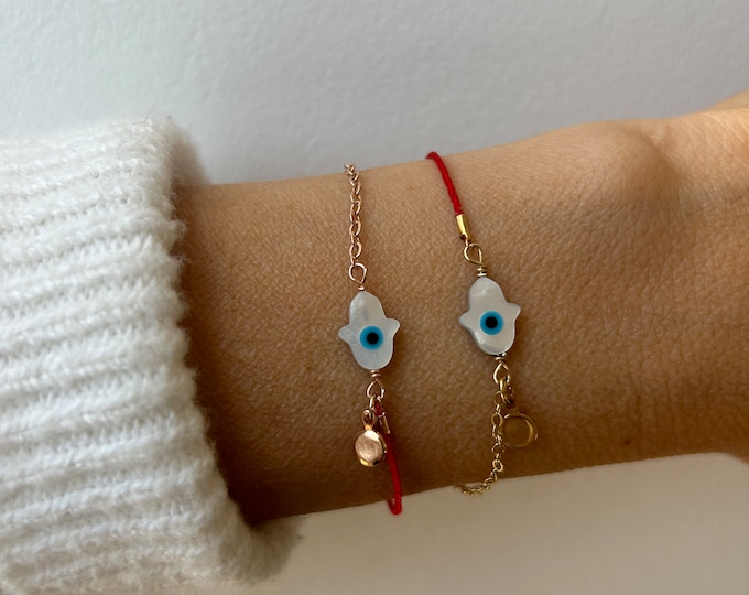 Red String Hamsa Bracelet: Gold Filled, sterling silver.  Evil Eye Protection
