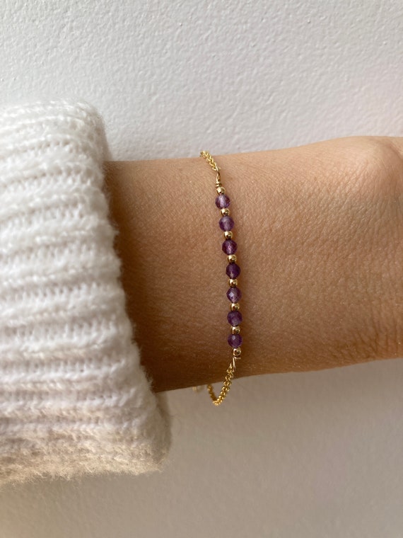 Dainty amethyst bracelet.  Gold filled amethyst bracelet. February birthstone.  Dainty gemstone bracelet.