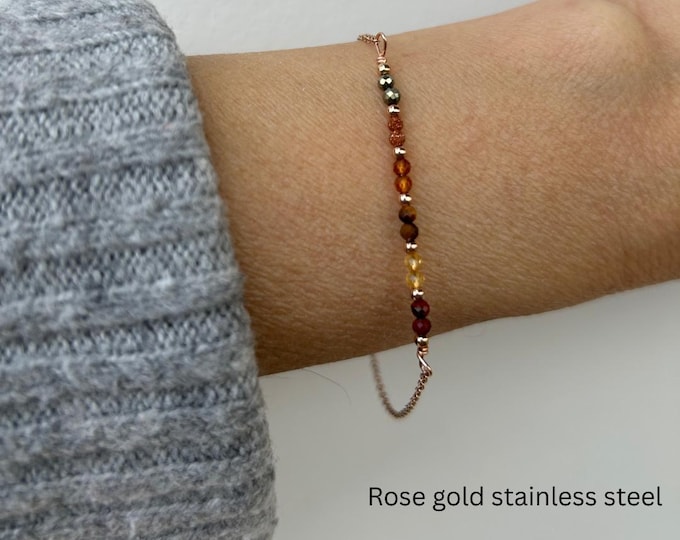 Abundance Positivity Bracelet, Pyrite, Garnet, Citrine, Jasper, Gold Stone, gold filled, sterling silver, stainless steel.
