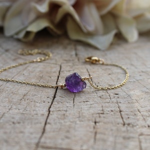 Dainty amethyst bracelet. Raw amethyst nugget bracelet. February birthstone. Amethyst chain bracelet. image 3