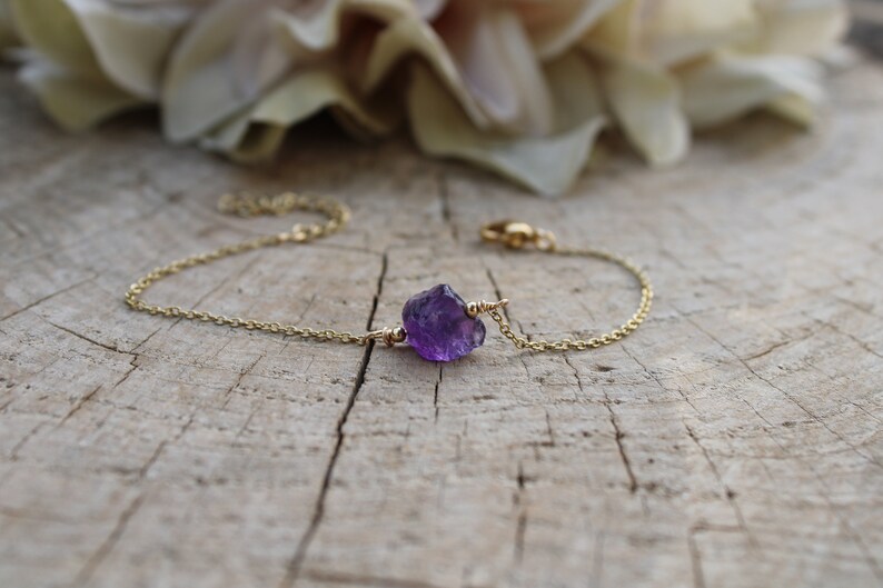 Dainty amethyst bracelet. Raw amethyst nugget bracelet. February birthstone. Amethyst chain bracelet. image 3