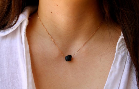 Black tourmaline necklace. Raw black tourmaline choker.  October birthstone. Empath protection. Emotional healing necklace