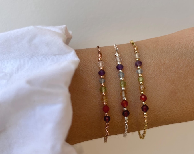 7 Chakra Gemstone Bracelet, Real Stones, Healing Crystal Jewelry