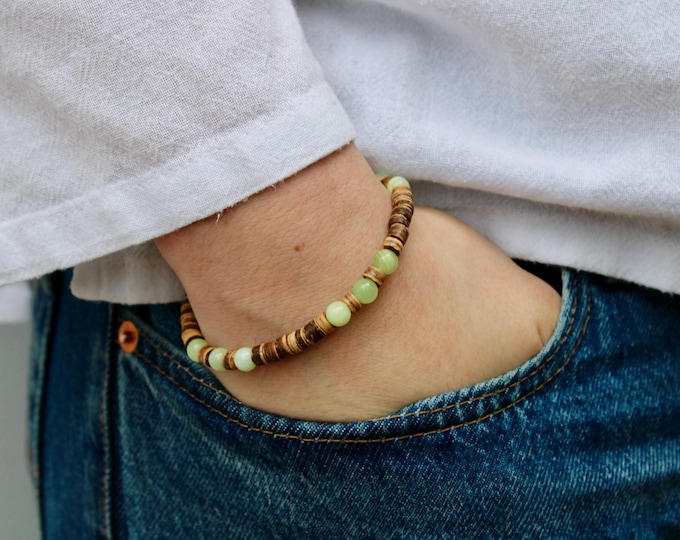 Green Jade Bracelet: Coconut Heishi, Good Luck, Prosperity