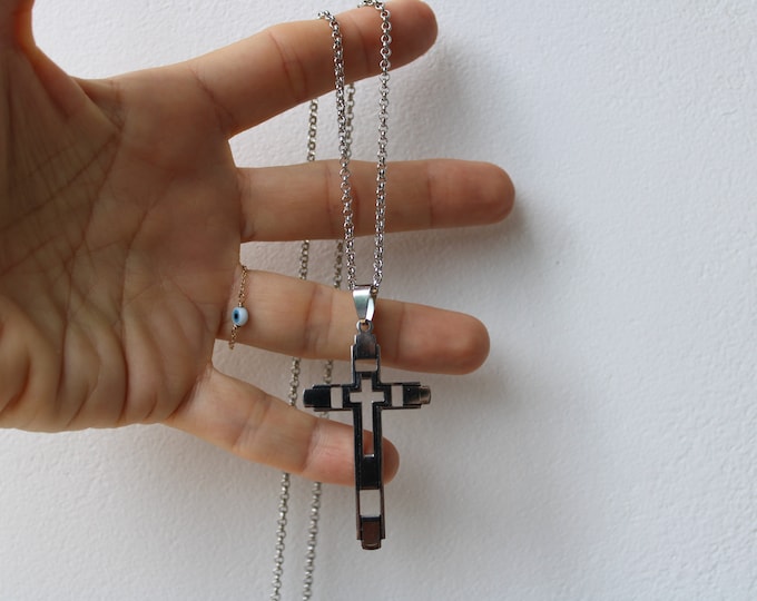 Mens cross necklace. Men's crucifix. Men's stainless steel cross. Cross pendant. Religious jewellery.