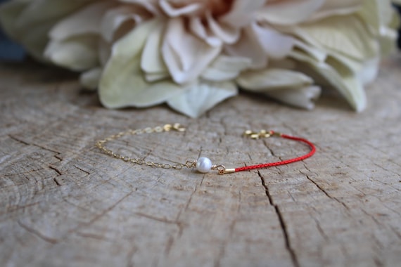 Red String Bracelet: Sterling Silver, Gold Filled, Birthstone, Pearl