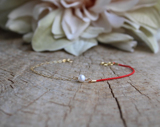 Red String Bracelet: Sterling Silver, Gold Filled, Birthstone, Pearl