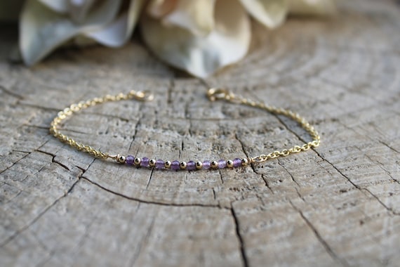 Dainty amethyst bracelet. Beaded amethyst bracelet.  Gold filled/sterling silver amethyst bracelet. February birthstone.