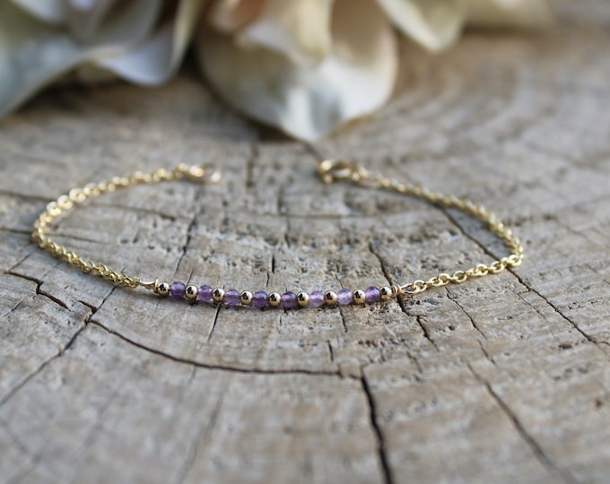 Dainty amethyst bracelet. Beaded amethyst bracelet.  Gold filled/sterling silver amethyst bracelet. February birthstone.