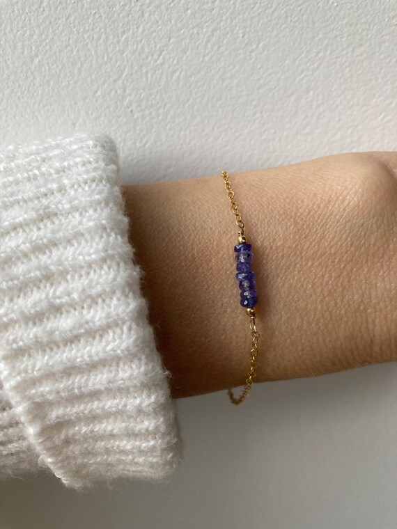 Tanzanite bar bracelet. Gemstone bar bracelet. December birthstone.  Gold filled, rose gold filled, sterling silver