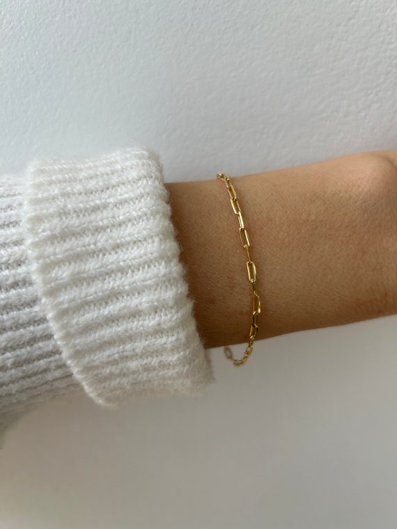Minimalist bracelet. Gold filled elongated chain bracelet. Gold filled paper clip chain.  18k gold filled chain bracelet.