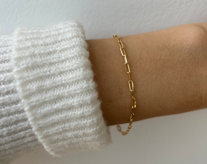 18k Gold Filled Elongated Paperclip Chain Bracelet