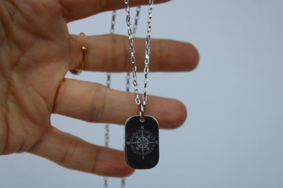 Compass pendant stainless steel necklace. North Star Compass Pendant Necklace - Stainless Steel Box Chain