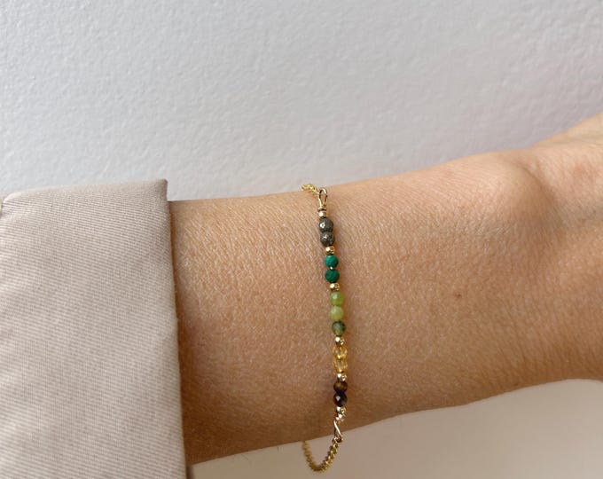 Abundance Prosperity Bracelet, Tiger's Eye, Citrine, Jade, Malachite, Pyrite