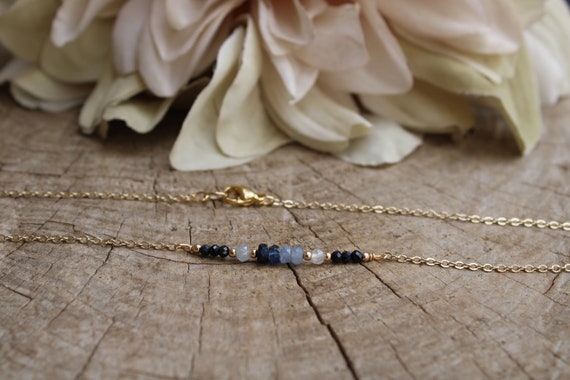 Dainty blue sapphire necklace.  Beaded ombre sapphire necklace.  birthstone. Gold filled/rose gold filled/sterling silver