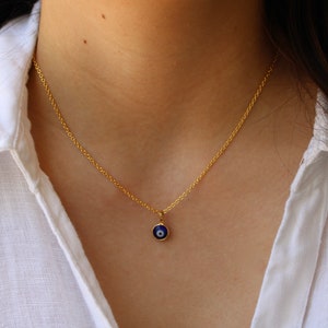 Dainty evil eye necklace. 18k Gold filled evil eye necklace. Blue evil eye necklace .Greek mati necklace.  Layering necklace.