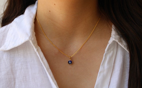 Dainty evil eye necklace. 18k Gold filled evil eye necklace. Blue evil eye necklace .Greek mati necklace.  Layering necklace.
