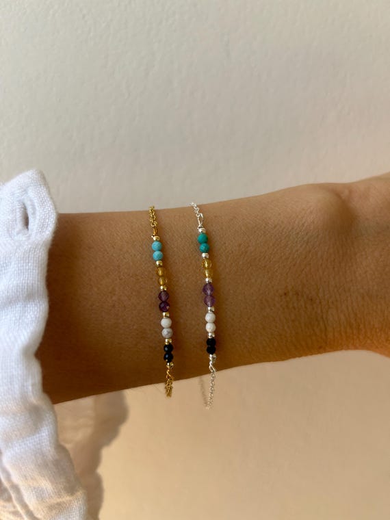 Emotional healing bracelet. Black tourmaline, howlite, amethyst, citrine and turquoise. Protection bracelet. Gold filled/sterling silver