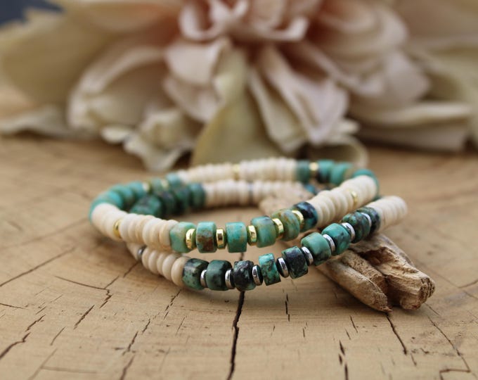 Mens gemstone bracelet. African turquoise/amazonite beaded bracelet.